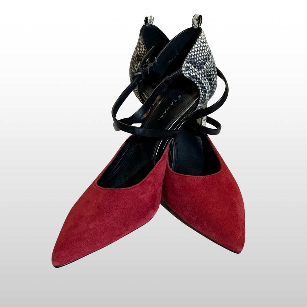 Elie Tahari Strappy Red Suede w/Snake Skin Heel